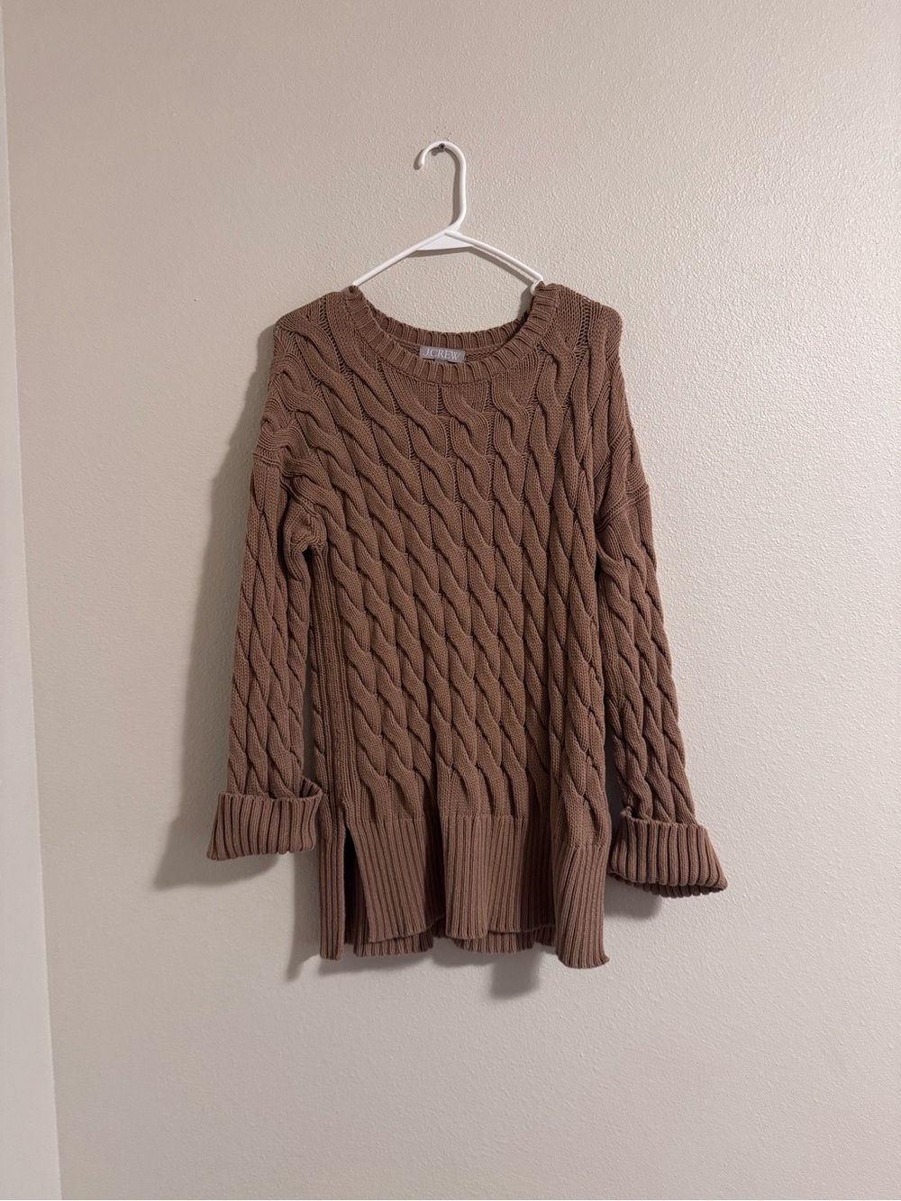 J. Crew Cable Knit Scoop Neck Sweater - Taupe Brown